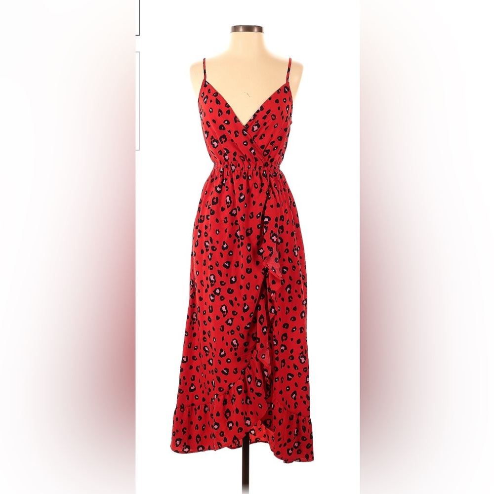 NWT Womens Size Small Nordstrom One Sixty Sherman Red Animal Print Midi Dress